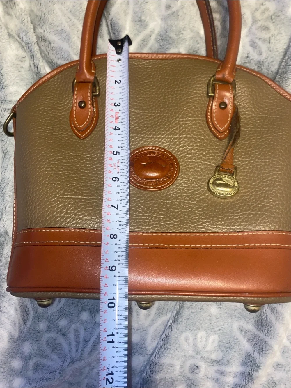 Dooney & Bourke Olive Pebbled Leather Satchel with Tan Trim